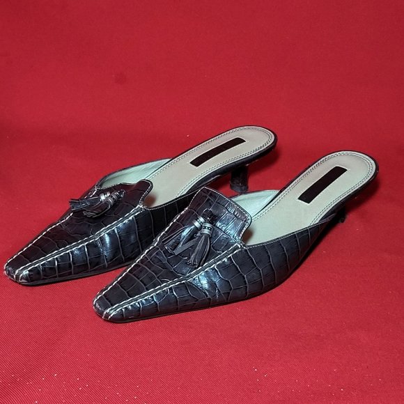 Unisa Gracia Mahogany Acajou 6B Pointed Toe Tassel Mules Slip on Kitten Heels - Picture 9 of 12